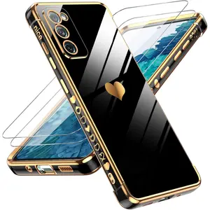 for  Galaxy S20 FE 5G Case: with Screen Protector [2 Pcs]+ Full Camera Protection, Love Heart  Girly Women Cute Luxury Soft TPU Case for S20 FE, Black