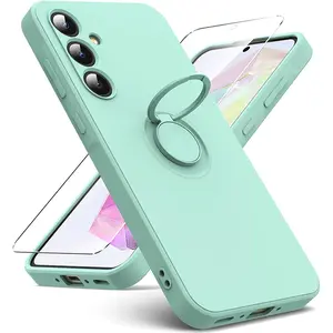 Case for Samsung Galaxy A35 5G Case, Built in Kickstand, Full Camera Protection 1 Screen Protectors, Matte Skin Feeling Back Cover Shockproof Slim Case