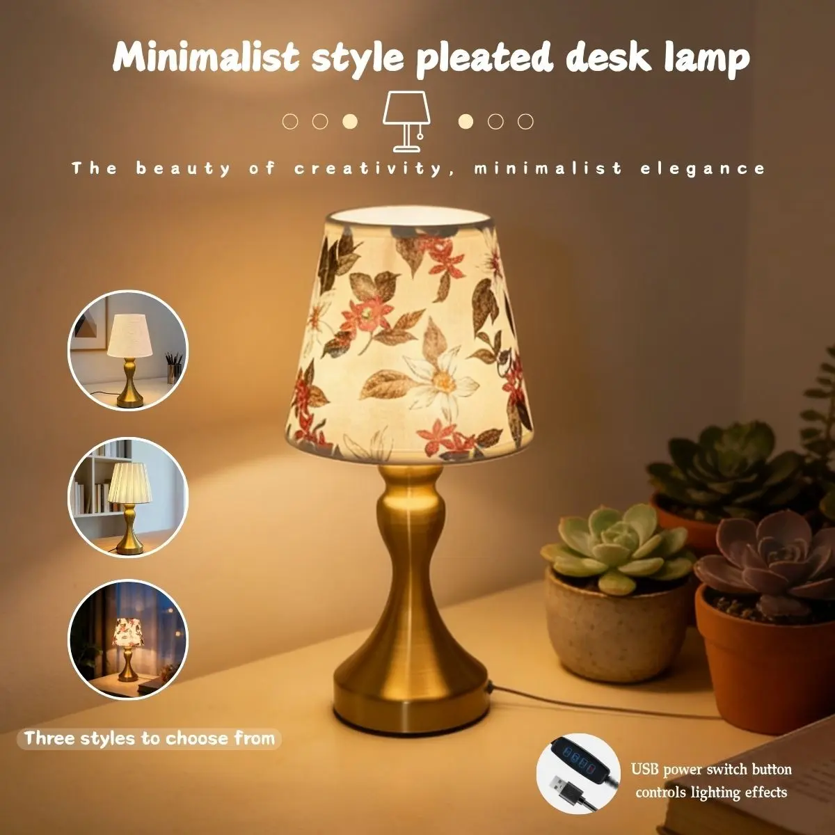 European Vintage Ambient Table Lamp, Desk Lamp, Adjustable Brightness, USB Powered, No Battery, Modern Bedroom Office Decor, Soft Lighting, H301 Model