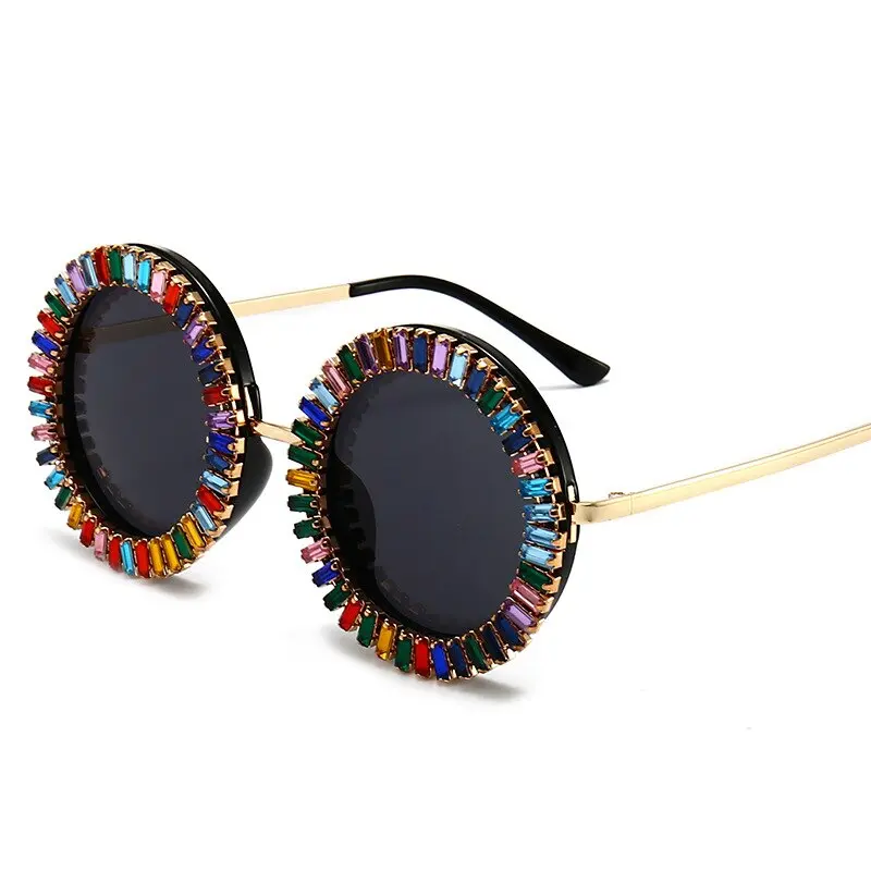 Luxury Brand Designer Round Diamond Sunglasses Women Fashion Vintage Party Travel Steampunk Sun Glasses Sexy Ladies Shades UV400