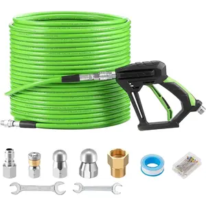 Sewer Jetter Kit for  Washer 150 FT, Short Power Washer , Drain Cleaner Hose 1/4 Inch NPT, Corner, Rotating and Button Nose Sewer Jetting Nozzle, 3600 PSI