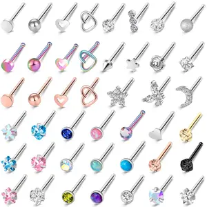 44 Pcs 20G Nose Rings Studs Nose Rings for Women,Nose Piercings Jewelry Surgical Stainless Steel Nose Studs Moon Star Heart Butterfly Hypoallergenic Body Piercing Jewelry for Women Men,Hand Tools Kits