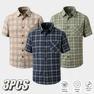 Men’s plaid short-sleeve shirts, set of three — classic plaid casual shirts for everyday wear, versatile
