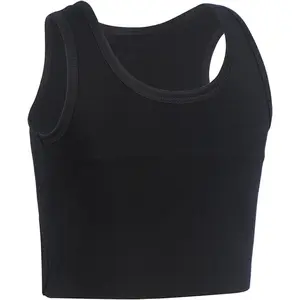 Women Transgender On Closure Elastic Chest Binder Pullover Tank Top Womenswear Basic Black Casual Minimalist Sleeveless