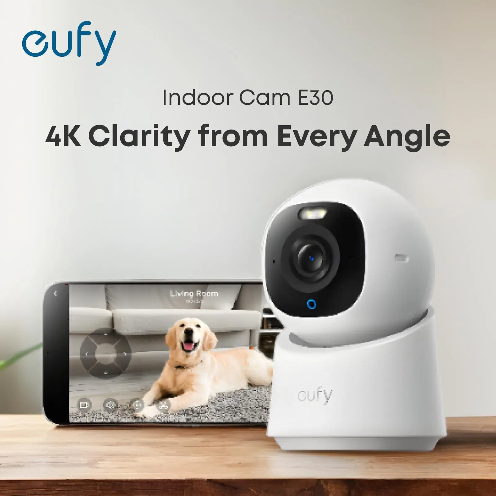 eufy E30 Indoor Cam , Latest Generation, 4K UHD Security Camera, 360 Pan-Tilt, Color Night Vision, AI Detection for Human/Pet/Audio/Crying, Human/Pet Auto Tracking, Works with Homekit
