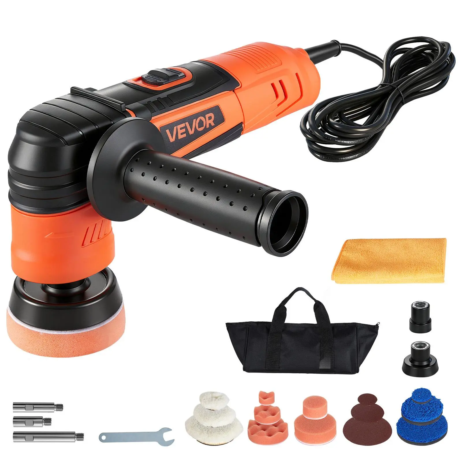 VEVOR Rotary Polisher Kit, 600W Motor, 6 Variable Speed (1000-4500RPM), 1.2"/2"/3" Sizes, Pads+Rods+Towels Included Waxer for Car Detailing, Scratch Repair