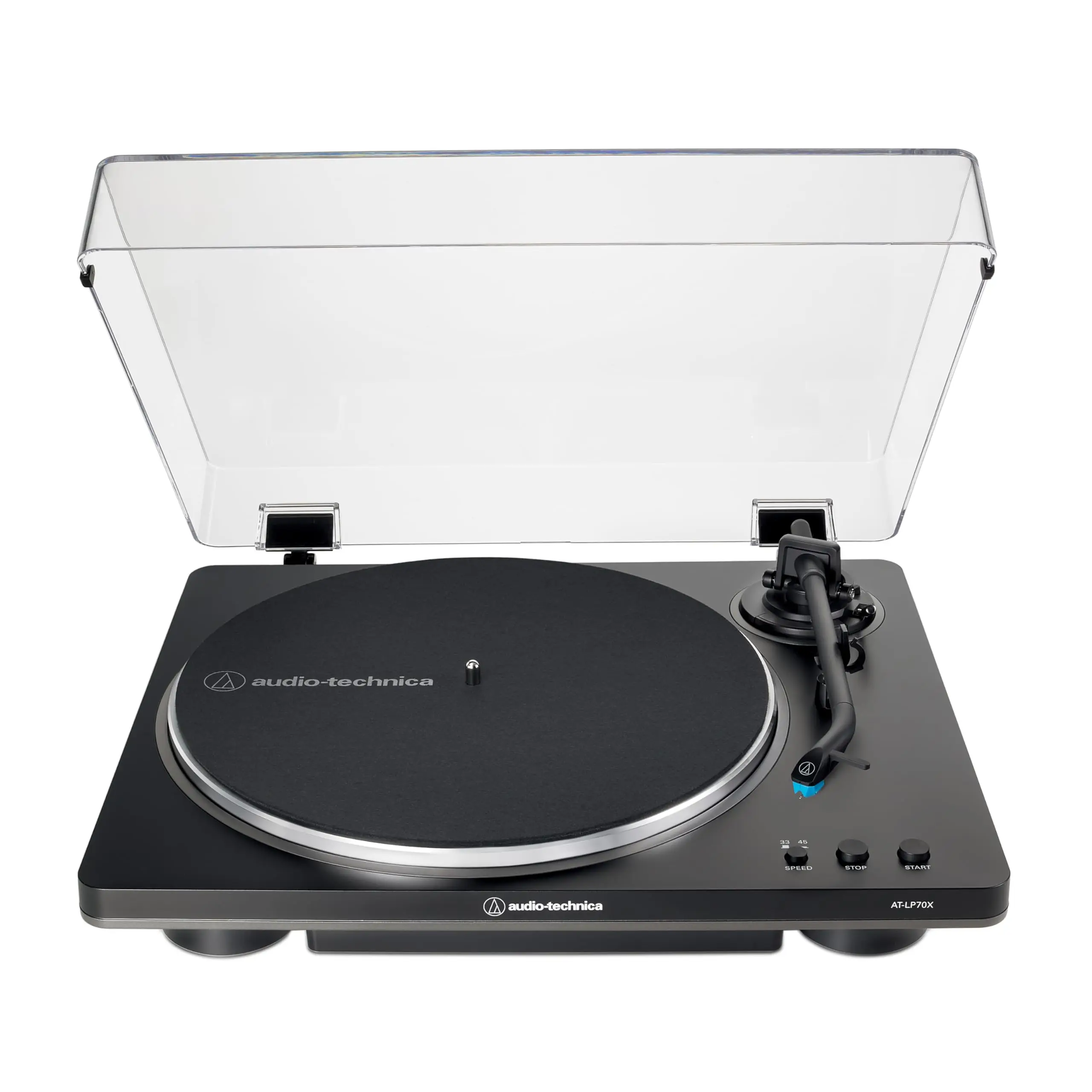 Audio-Technica AT-LP70X Automatic Turntable (Black/Grey) for Collectibles, with RCA Connections, 33-1/3 & 45 Rpm Playback, 45 Rpm Adapter, Detachable J-Shaped Tonearm, Built-In Preamp, Removable Hinged Dust Cover, VM95 Series Stylus Compatible