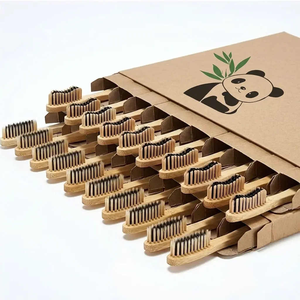20 Count Bamboo Toothbrushes (Soft+Medium), Natural Wood Toothbrush Bulk, Eco-Friendly, BPA Free, Biodegradable & Compostable Charcoal Wooden - Reusable Travel Toothbrushes