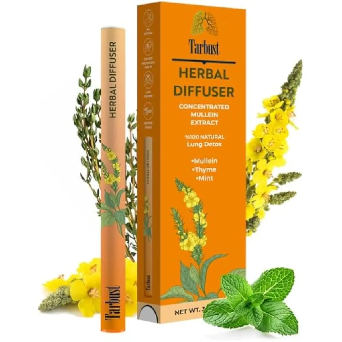 Tarbust Botanical Fragnance Accessory, Mullein, Thyme & Mint Scent, Non-Electronic Respiratory Wellness, Relaxation, Stress Relief, 1 Pack