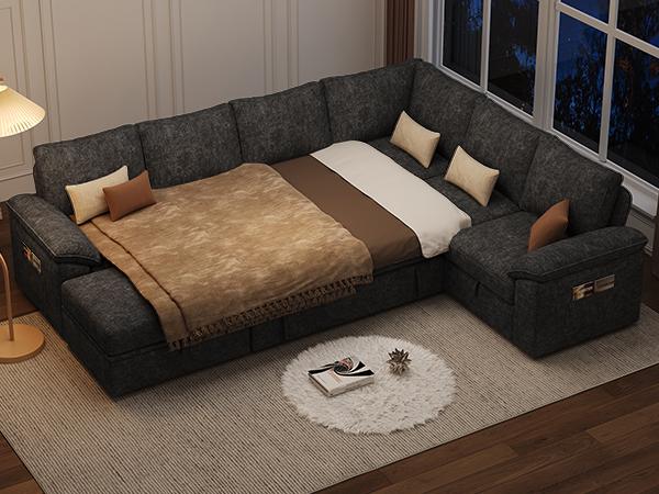 【3-4 Packages】108 Inch Sectional Sleeper Sofa with Pull Out Bed, U Shaped 5/7 Seat Modular Sectional Sofa with Storage, Sectional Couches for Living Room, Cloud Modular Couch, Removable Sofa Cover#daybed 【3-4 Packages】108 Inch Sectional Sleeper Sofa with Pull Out Bed, U Shaped 5/7 Seat Modular Sectional Sofa with Storage, Sectional Couches for Living Room, Cloud Modular Couch, Removable Sofa Cover#daybed