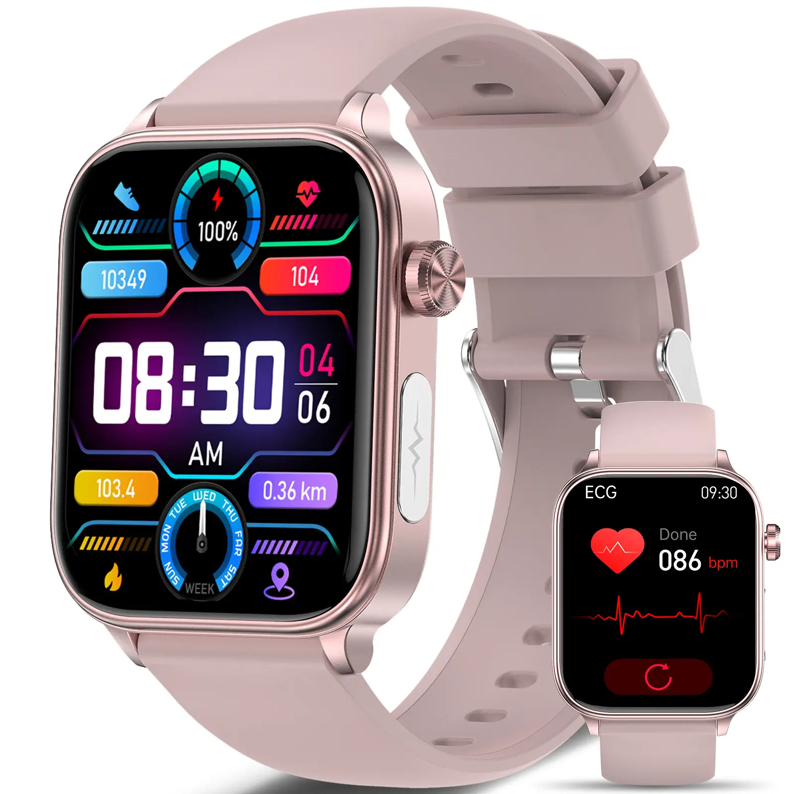 Smart Watch for Women with Bluetooth Calling, 1.96" HD Display, ECG Heart Rate & Sleep Tracking, Blood Oxygen, IP68 Waterproof Fitness Watch for Android iPhone – Pink