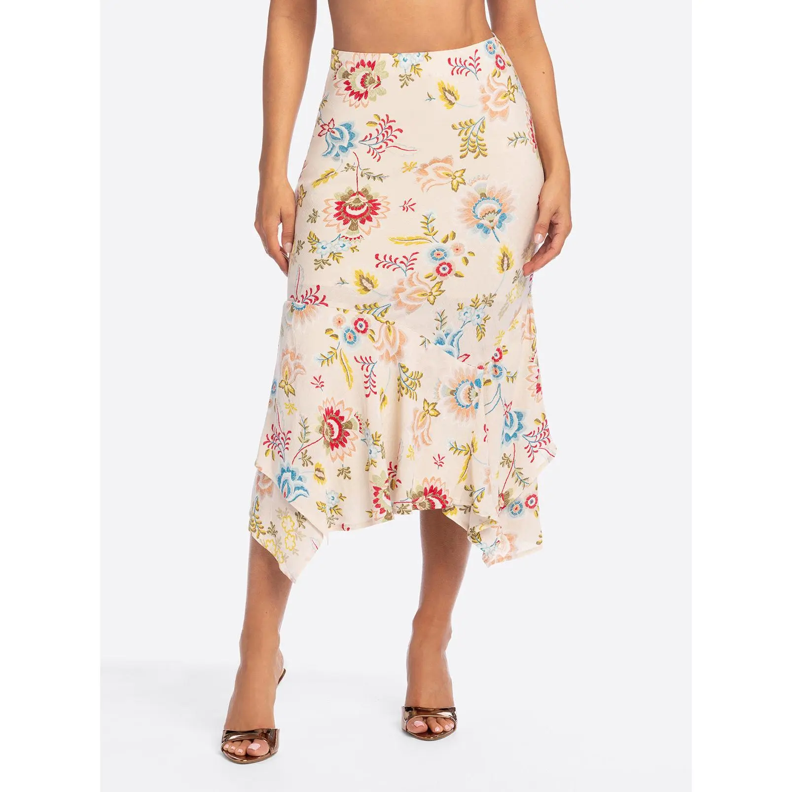JS Jessica Simpson Nora Bias Skirt in Sandshell Bohemian