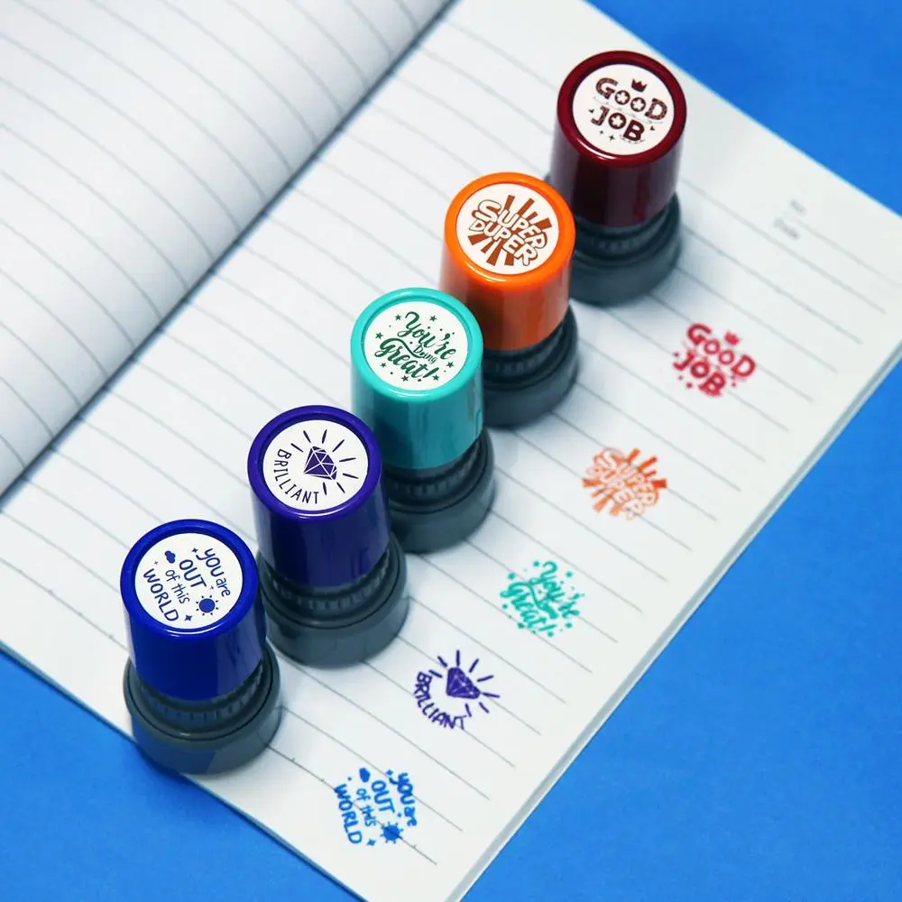 Self-ink Rubber Stamp (5 Counts/set), Plastic Construction, Letter Pattern Teacher Review Stamp, Classroom Prize Stamp, Office Supplies for Teacher, Teacher Feedback, Letter Stamps, Lettering