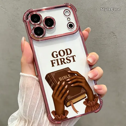 God First Christian Aesthetic Faith Protective Smartphone Case, Flexible Slim Soft TPU Cover for iPhone 18,17,16,15,14,13,12,11 Pro Max Plus Air, Shockproof Drop-Proof Durable Handheld Device Accessory, Religious Gift with Bible Verse Design DDSJ260703011
