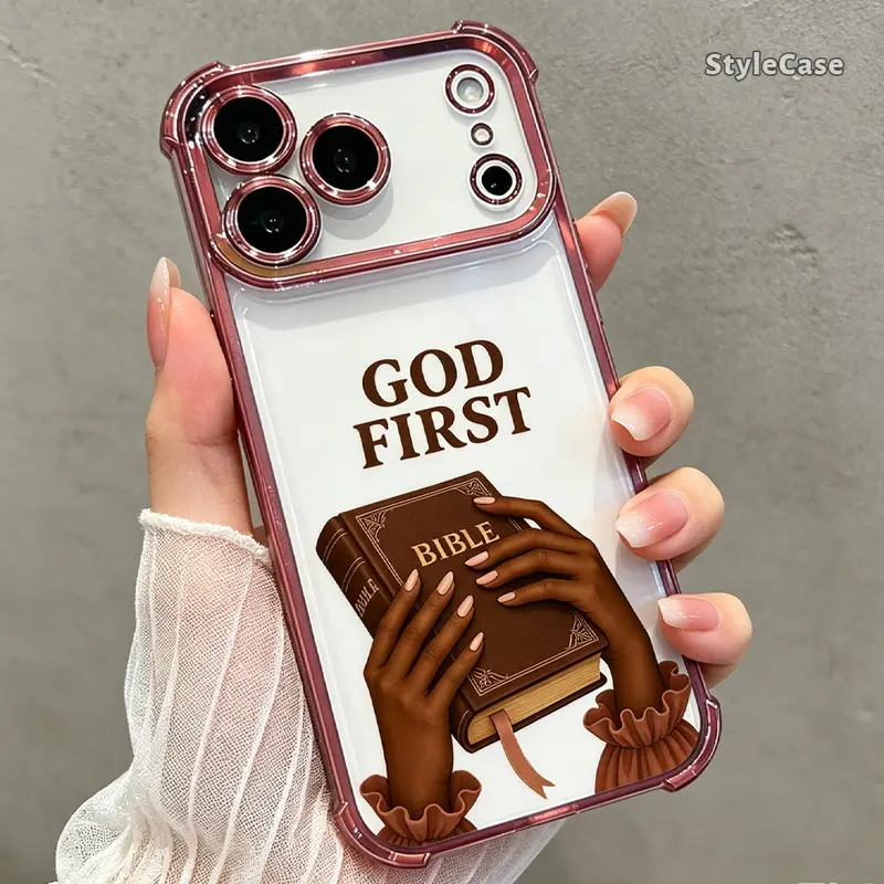 God First Christian Aesthetic Faith Protective Smartphone Case, Flexible Slim Soft TPU Cover for iPhone 18,17,16,15,14,13,12,11 Pro Max Plus Air, Shockproof Drop-Proof Durable Handheld Device Accessory, Religious Gift with Bible Verse Design DDSJ260703011