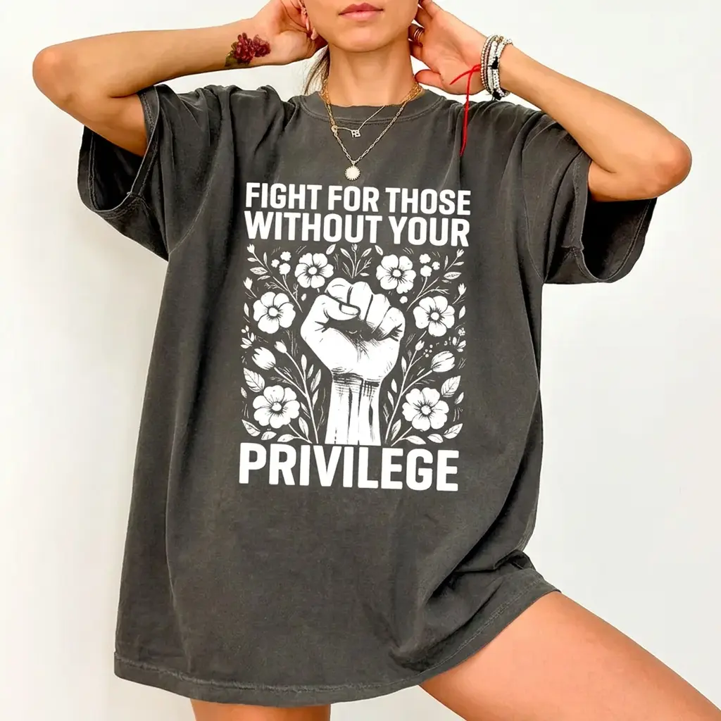 Women's Unisex Floral Fist Printed Social Justice T-Shirt - Super Soft Pre-Shrunk Streetwear Fabric, Everyday Style Activism Tee for Casual Wear Gifts