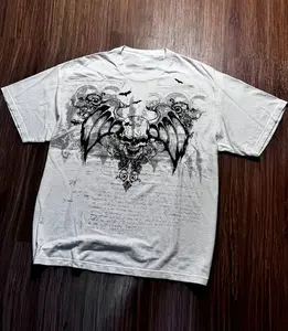 Vintage Winged Skull T-Shirt, Goth Grunge Bat Wings Graphic Tee, Y2K Rock Emo Shirt, Crew Neck, Short Sleeve, Cotton, Gift for Alternative Him Her, Unisex Punk Rock Top