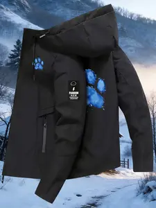 Women's Sporty Jacket, Watercolor Dog Print Long Sleeve Zipper Pocket Hooded Fleece Coat, Lightweight Warm Casual Outerwear