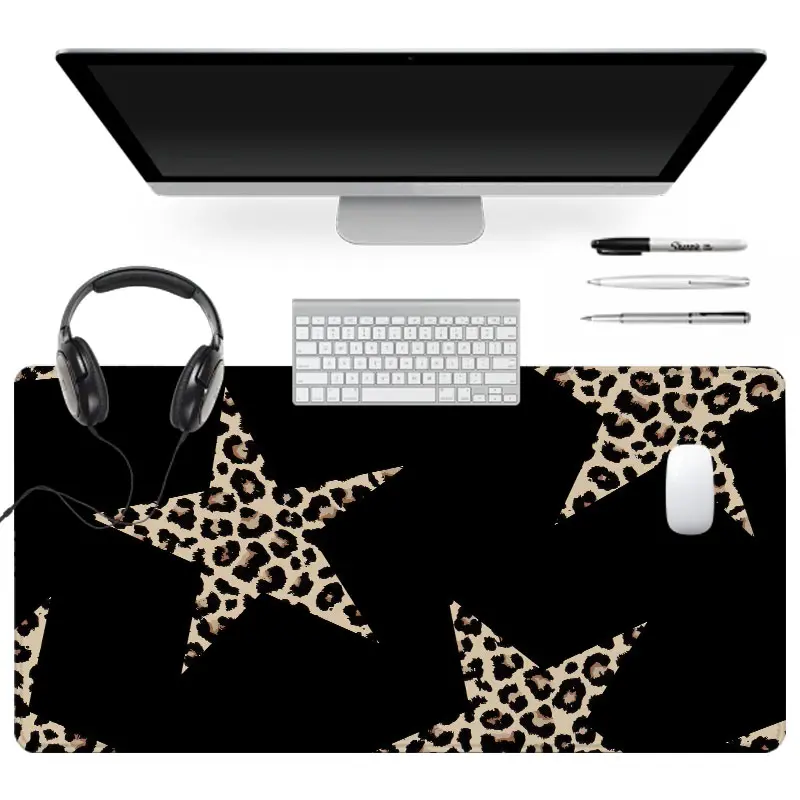Extra Large Black Leopard Star Mouse Pad Stylish Gaming Mouse Pad 35x16 Inch Computer Keyboard Mousepad Suitable for Families, Offices and Schools. Perfect Gift for Family Members and Friends Desk Accessories Mouse Pad for Laptop Gaming Desk Mat