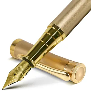 Luxury Gold Finish Fountain Pen Set with Ink Cartridges, Converter, and Pen Sleeve - Perfect for Professional and Office Use