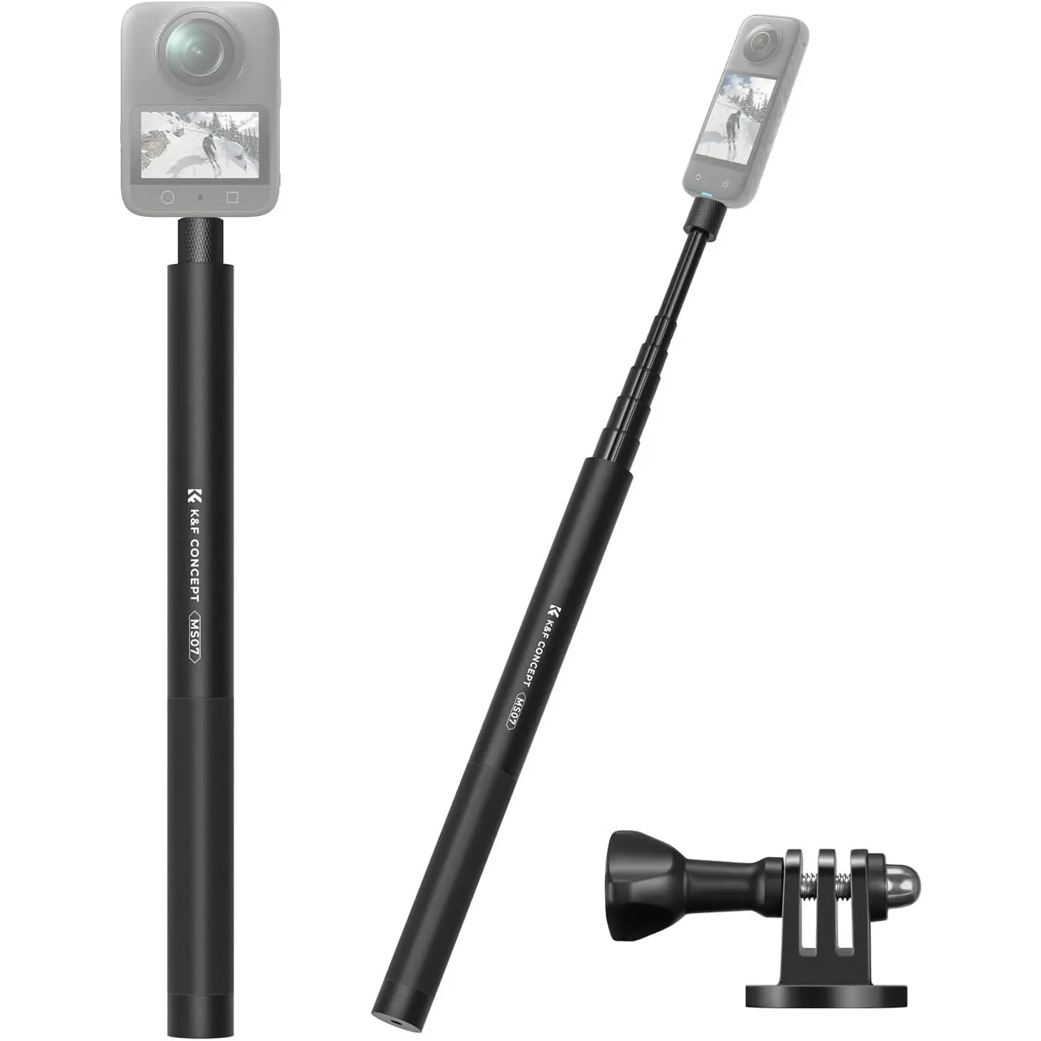 K&F CONCEPT 60in/153cm Invisible Alloy Compact Camera Selfie Stick, Long Extension Pole with 1/4" Adapter, Silicone Grip, Handle, Mount & Tripod - Camera Accessory for Insta360 X5/X4/X3, GoPro Hero 13/12/11, DJI OSMO Action 3/4/5/6, 360 Pocket 3/XTRA