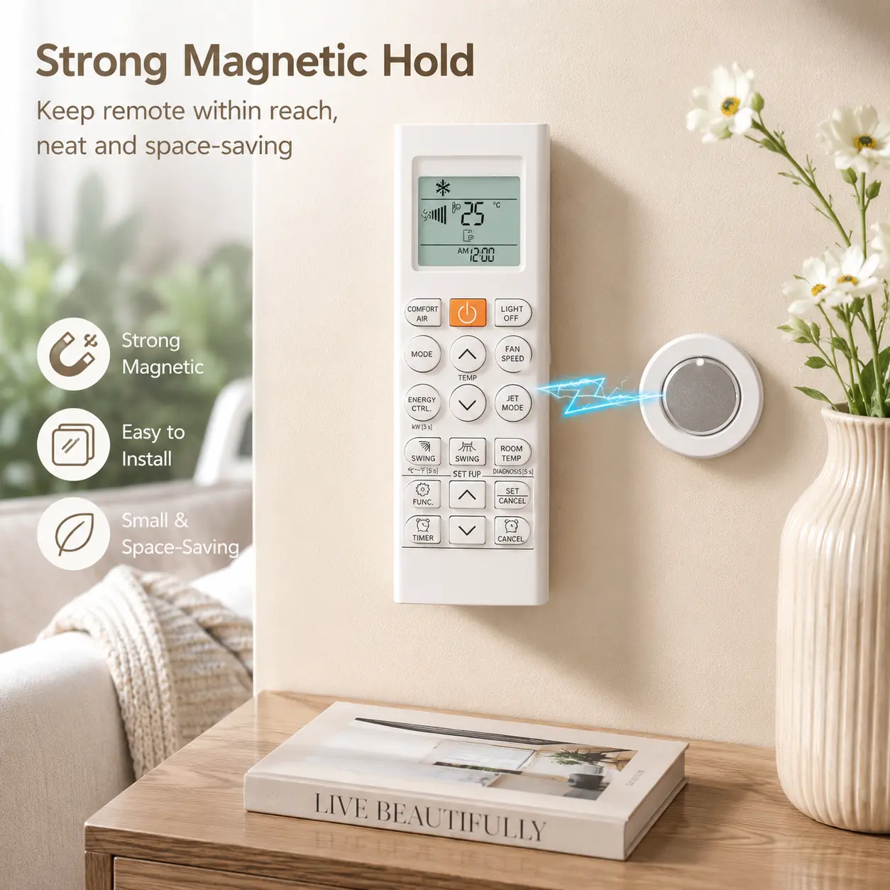 Magnetic Remote Control Wall Organiser Hook - 1 Count No-Drilling Self-Adhesive Strong Adsorption Sticker for Home, Toilet, ABS & Smooth Surfaces Space-Saving Small Item Storage
