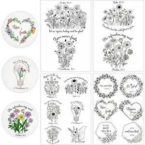 Water Soluble Embroidery Patterns - 4 Sheets  Flower Designs Stick and Stitch Embroidery Paper Wash  16 count Christian Embroidery Transfer Patterns Stabilizers for Hand Sewing