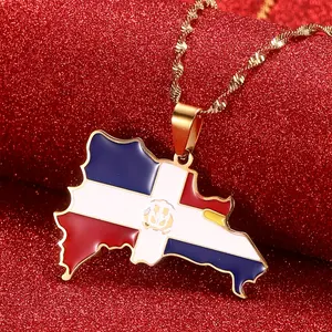 Daily necessities Dominican Republic Flag Map Necklace, Simple And Elegant, Unisex diamond cross necklace Pendant General Electroplating