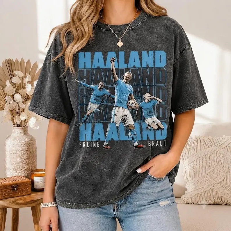 Vintage Bootleg Shirt, Erling Haaland 90s Style Graphic Tee, Soccer Player Retro Shirt, Football Unisex T-Shirt