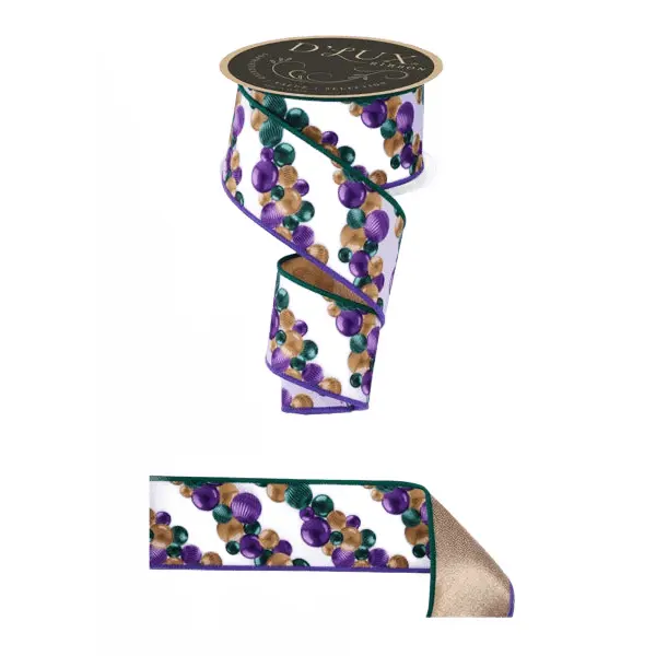 2.5" x 10yd D'Lux Fused Ball Ornament Garland Ribbon – Mardi Gras