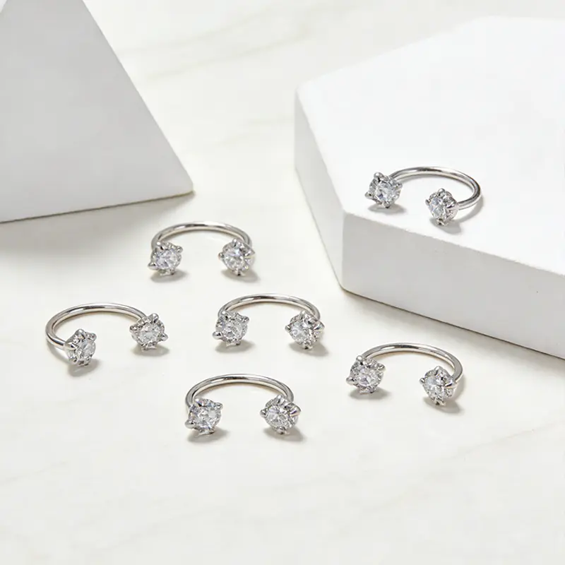 20G(0.8mm) 6mm Horseshoe Nose Rings Internally Threaded Gems Nose Hoop with Free Ball Grabber