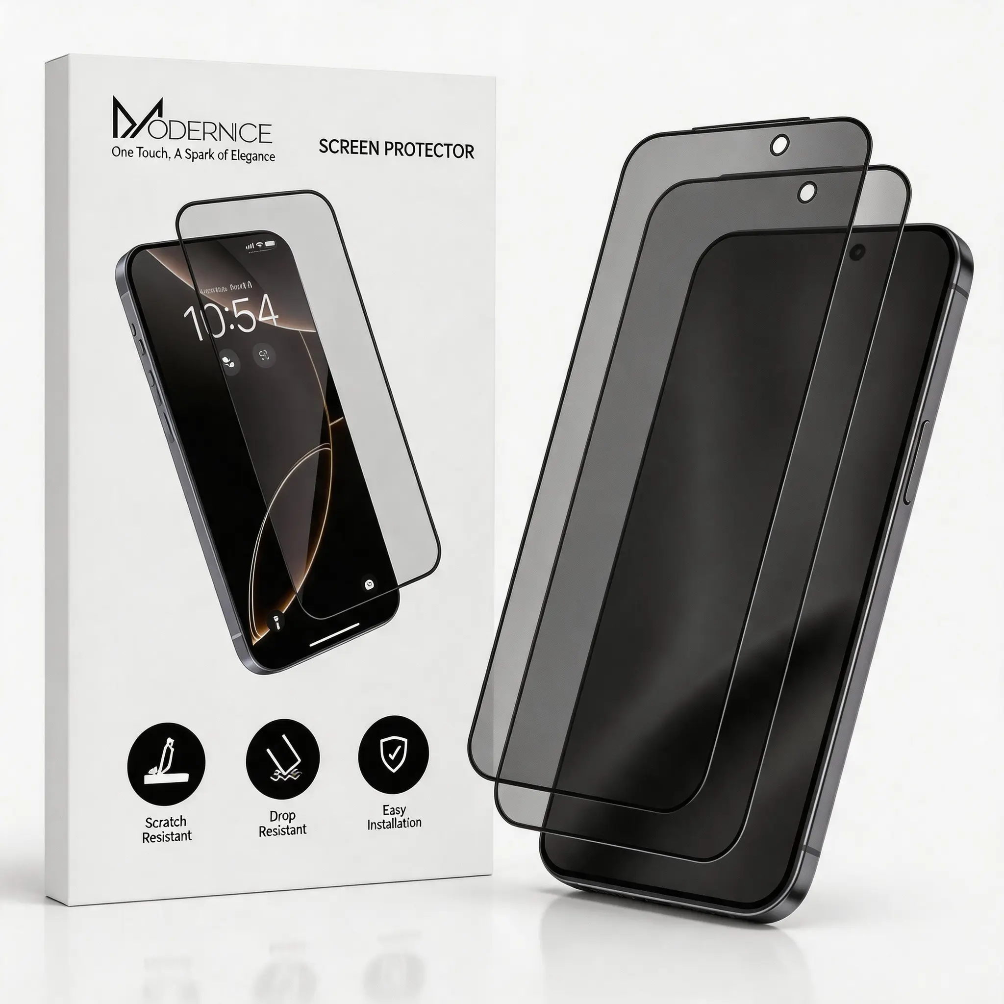 Modernice 2-Pack Screen Protector for iPhone 13-17 Series – Ultra Clear / Privacy Options, Dust-Free Install Box, Bubble-Free, Fingerprint-Resistant, Scratch-Resistant, Ultra-Smooth Touch, Easy Installation