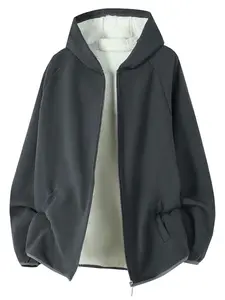 Men's Sherpa Lined Zipper Hoodie, Ultra-Size Fleece Jacket with Hat, Winter Casual Warm Outerwear, Loose-Fitting Spring & Fall Coat