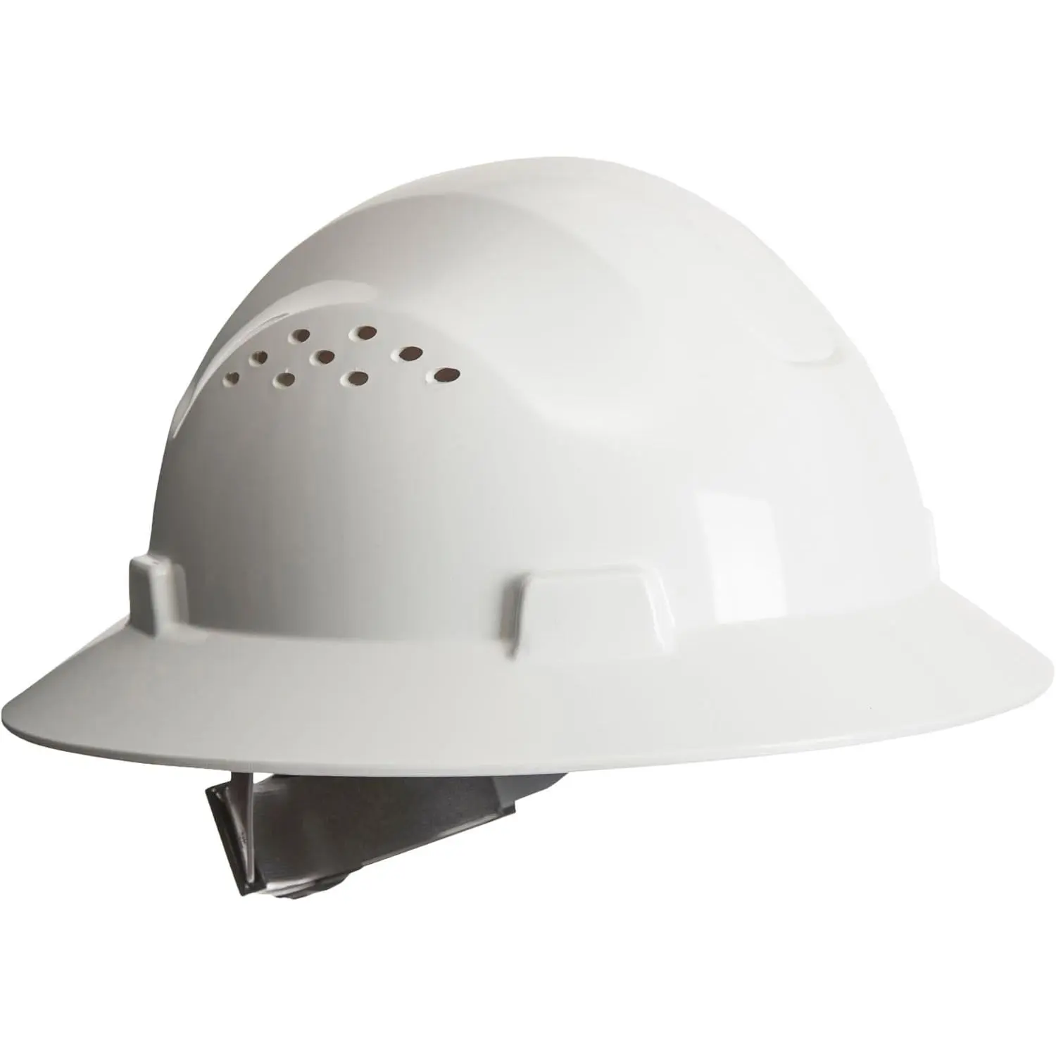 Full Brim Vented Hard Hat, HDPE Shell Work Safety Equipment with Adjustable Fit, Ratchet Suspension and 4-Point Chin Strap
