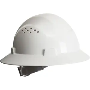 Vented Full Brim Hard Hat Construction Safety Helmet with Ratchet Suspension, HDPE Protection for Outdoor Work Sites, Adjustable Chin Strap Included