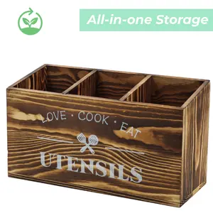 Wooden Kitchen Utensil Storage Box 1 Count Kitchen Utensil Holder with Dividers Countertop Organizer for Forks Knives & Spoons Kitchen Utensil Holder with Dividers,Countertop Organizer for Forks,Knives & Spoons