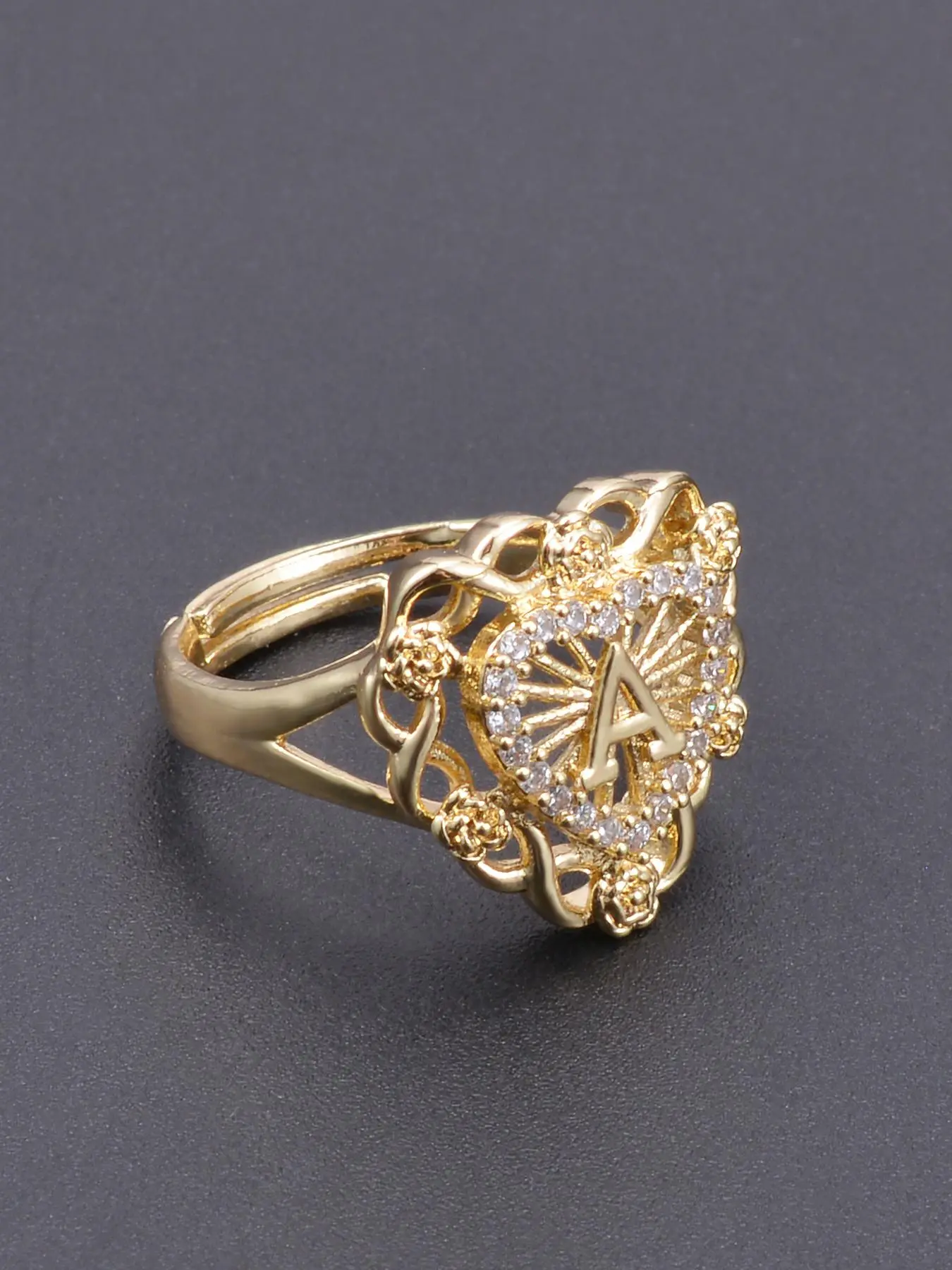 Hollow Out & Heart & Letter Design Cuff Ring, Openwork Ring, Fashion Accessories for Women & Men, Trendy All-match & Exquisite Jewelry for Birthday Gift
