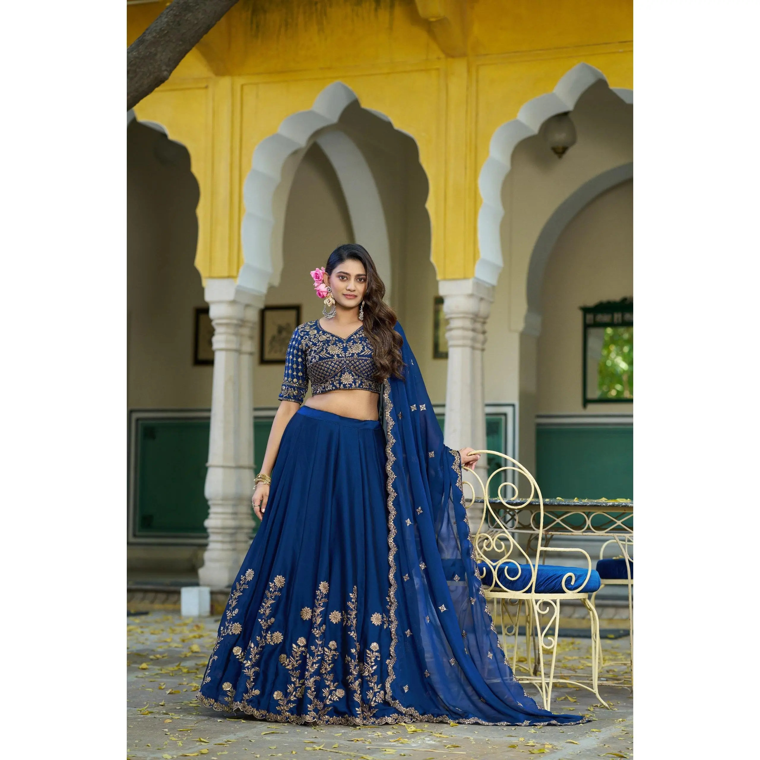 Lady's Traditional Ethnic Rangoli Silk Lehenga Choli Set - Women's Festive Clothes with Embroidered Sequins Work, Unstitched Blouse, Dupatta, Drawstring & Elegance, Embroidery, Fashion Apparel, Glam Style, Holiday, Wedding, Crepe, Fabric, Elegant, Matchin