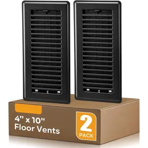 4x10 Floor Register, 2 Pack Heavy Duty Steel Walkable Floor Vent Covers, Easy Adjust Air  Lever, Vent Covers for  Floor, Black