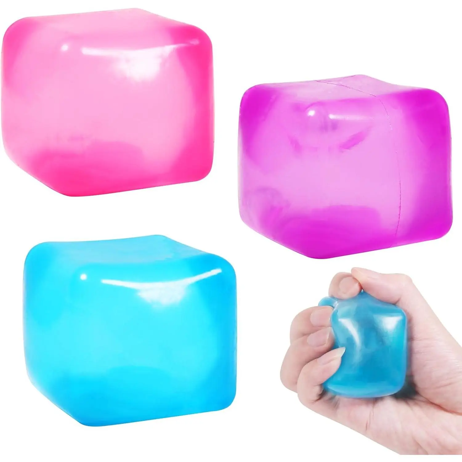 2 pack Stress Cube Squishy Stress Balls for Adults Kids Fidget Toy for Your Best Mellow and Chill -Ice Cubes-Square Shape with Filling in  Blue (2pcs Cube )