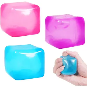 2 pack Stress Cube Squishy Stress Balls for Adults Kids Fidget Toy for Your Best Mellow and Chill -Ice Cubes-Square Shape with Filling in  Blue (2pcs Cube )