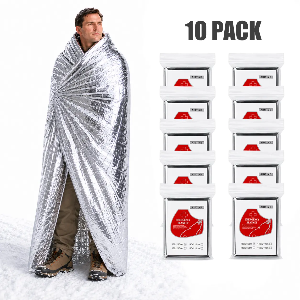 Emergency Blankets (10 Pack) for Survival Gear & Equipment, Mylar Space Thermal Blankets, Emergency Survival Blanket for Camping, Hiking, Bug Out Bag & First Aid Kits, Lightweight Emergency Shelter campingessentials