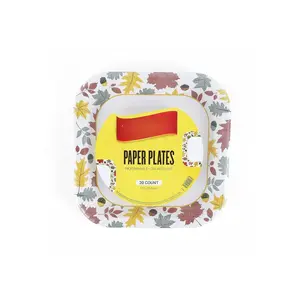 Square Disposable Paper Plates with Falling Foliage Design | Cut-Resistant, Microwavable Paper Plates for All Foods & Daily Use | 10 Inches, 20 Count