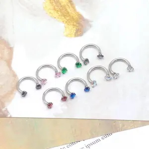 Stainless Steel Piercing Jewelry, Round Double Zircon Nose Ring, Minimalist Internal Thread C-shape & U-shape Double Head Zircon Nose Stud, Hypoallergenic Body Piercing Accessories for Women Men