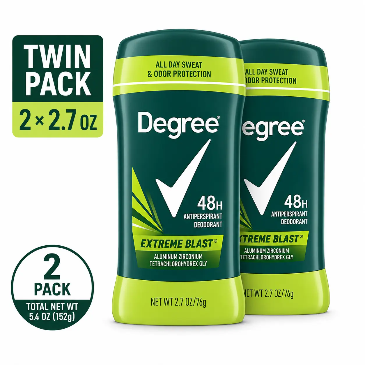 Degree Antiperspirant Deodorant for Men Extreme Blast, Twin Pack, 2.7 oz Sweat Control Deo Body Odor Remover