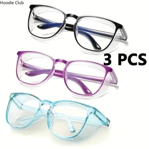 3PCS Unisex Protective Goggles - Lightweight Eyeglasses, Spray-Resistant, Pollen-Proof, Dust-Proof, Blue Light Blocking, Stylish Trendy Eyewear for Outdoor Work, Driving, Clear Lens Eye Protection Square Frames