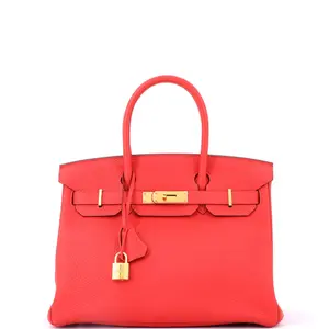Pre-owned HERMÈS Leather Tote Bags REBAG Hermes Birkin Handbag Vermillon Togo with Gold Hardware 30 by Rebag