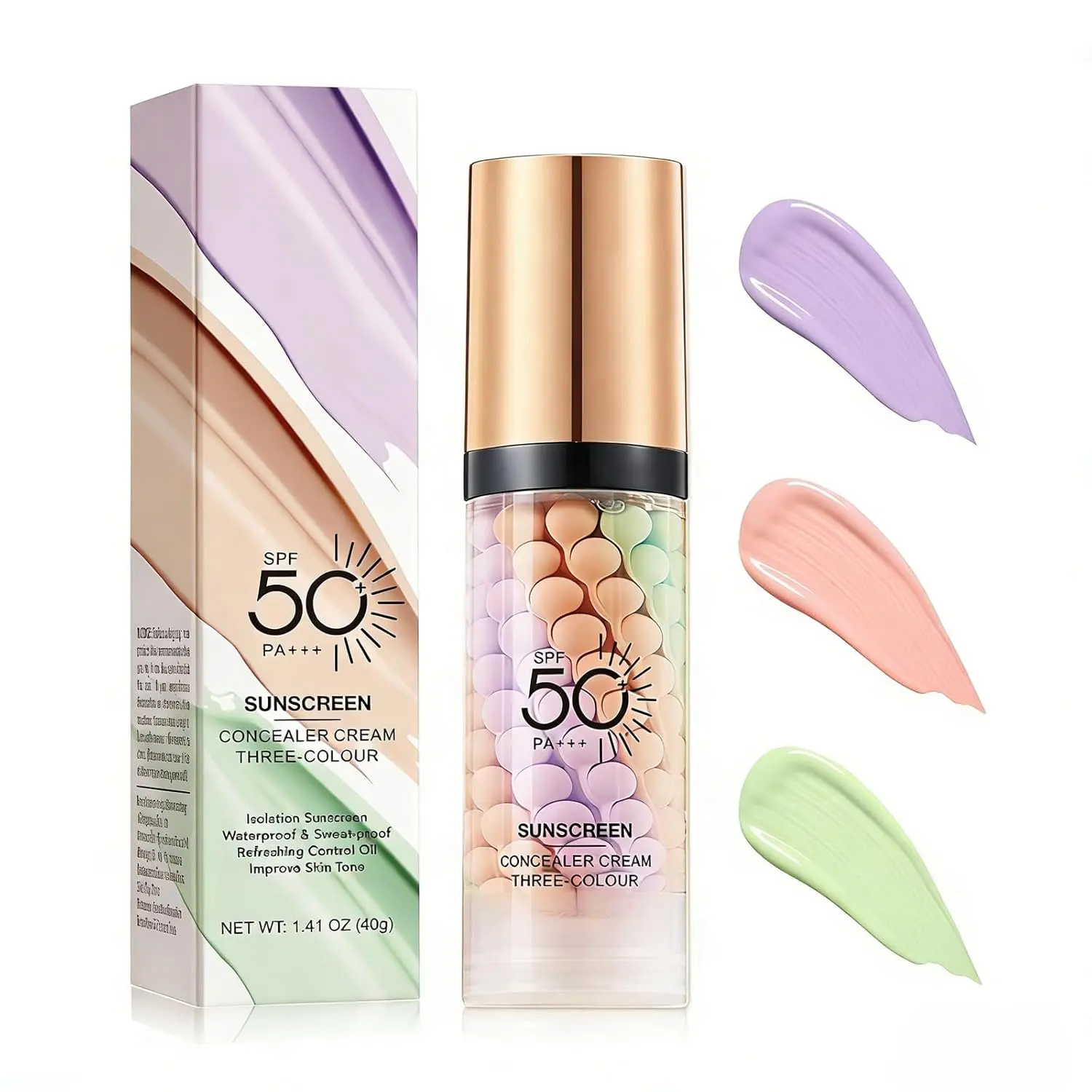 SADOER Color Correcting 3en1 Primer Sheer Hydrating Face Primer Sheer Natural Finish Velvet Smooth Makeup Base Everyday Primer White Peach Lavender standard size