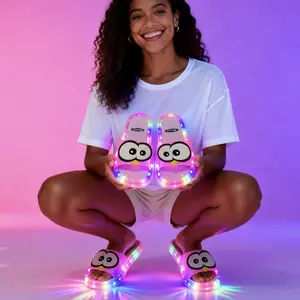 BIQIHERE Women's Light Up Bathroom & House Sandals – Heel Activated Color Changing Glow Slides. Open Toe, Non-Slip. Great for Dorm, Shower, Late Night Dog Walking & Mirror Selfie. Funny Gift for Her.Unisex