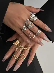 Vintage Style Metal Rings Set, Liquid Metal Design, Elegant Jewelry Collection, Perfect Gift Choice, All Seasons Wear